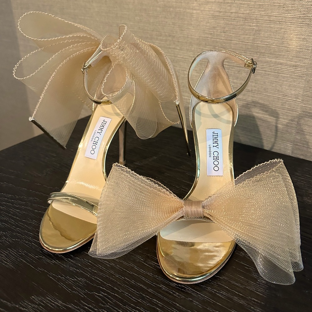 Jimmy Choo Aveline Sandal Heels Gold *Brand New* 37.5